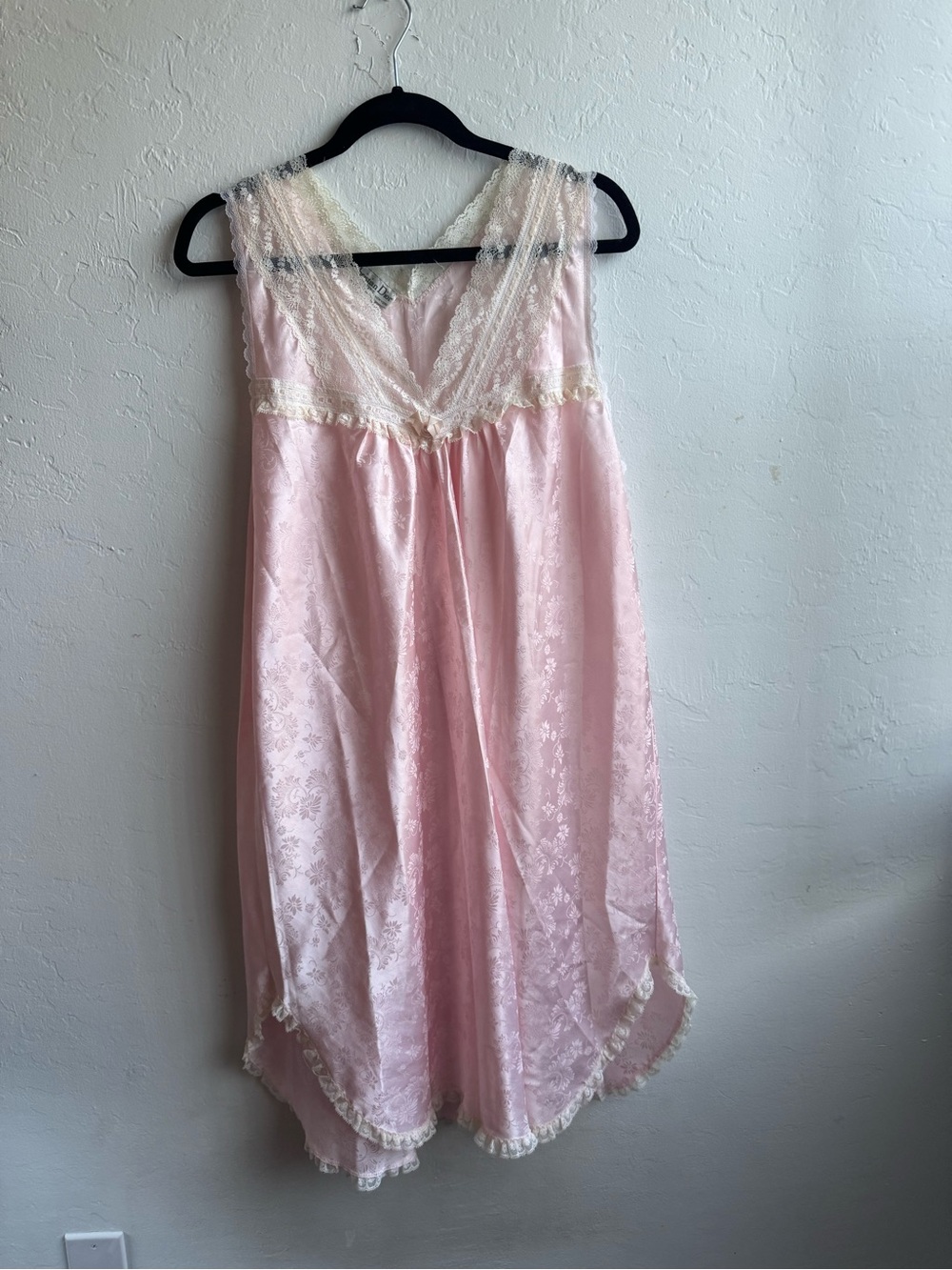Vintage Christian Dior Delicate Lace Trim Pink Satin Nightgown size large